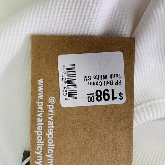 PRIVATE POLICY Size S Ball Chain White Cotton Blend Ribbed Tank Casual Top - Picture 6 of 8